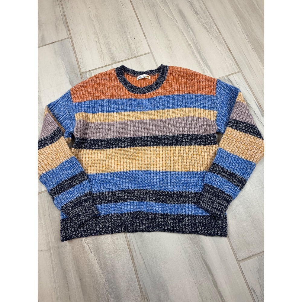 C&C California Womens Striped Chunky Knit‎ Crewneck Sweater Multicolor Large